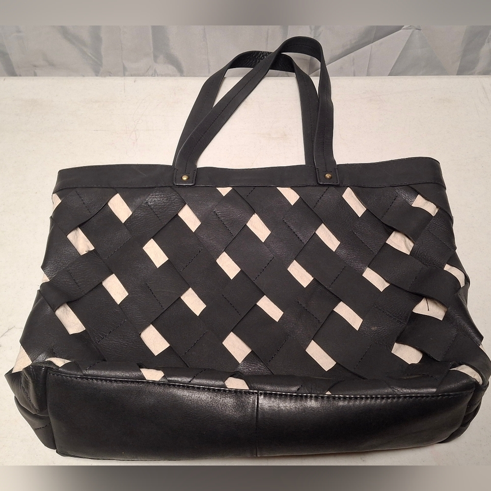 Elegant Black and Cream Woven Tote